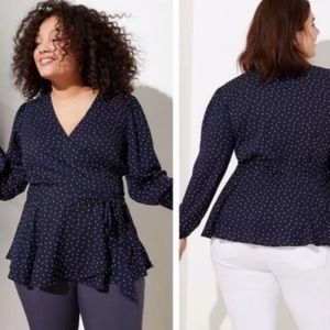 Loft Navy Polka Dot Wrap Top